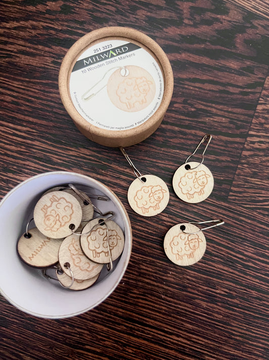 Set of 10 Milward Wooden Sheep Stitch Markers